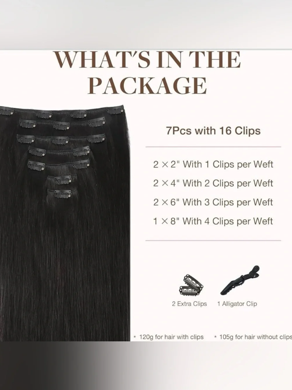 GOO GOO Clip in Hair Extensions Brazilian Human Hair 20 Inch 120g 7Pcs #B1 Black